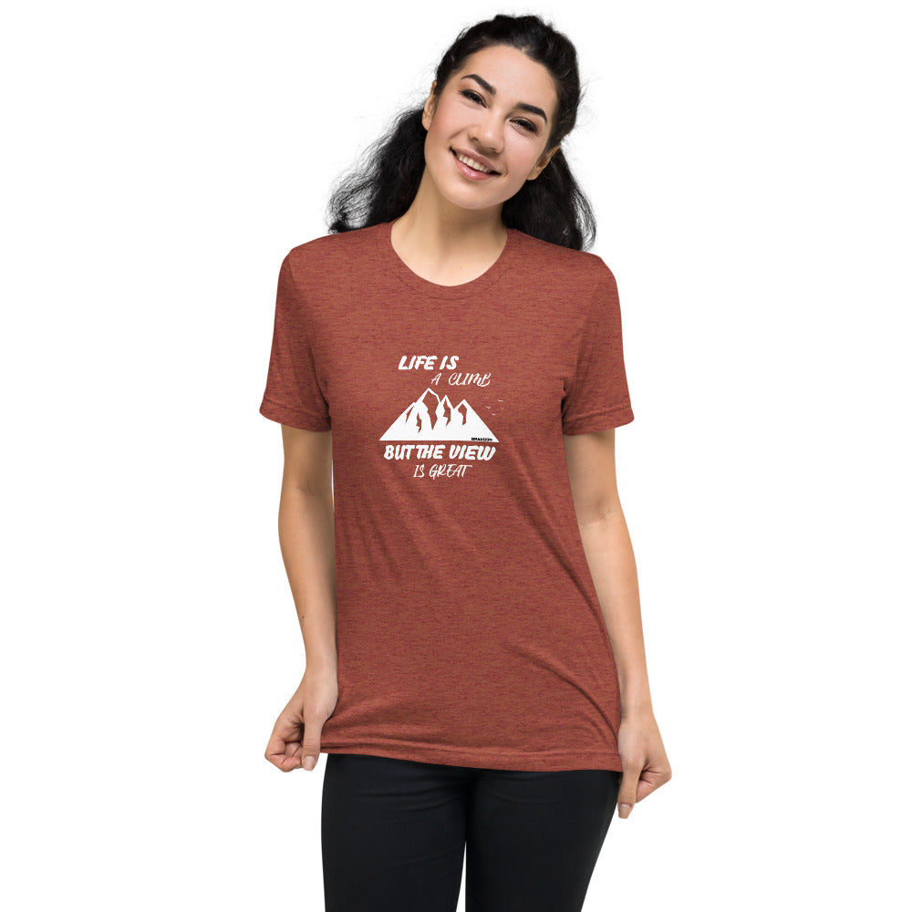 WOMENS TRI BLEND LIFE IS A CLIMB SHORT SLEEVE T SHIRT