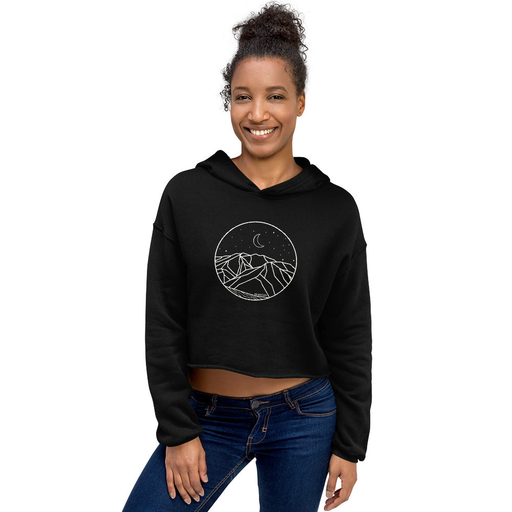 MOUNTAINS AT NIGHT CROP HOODIE