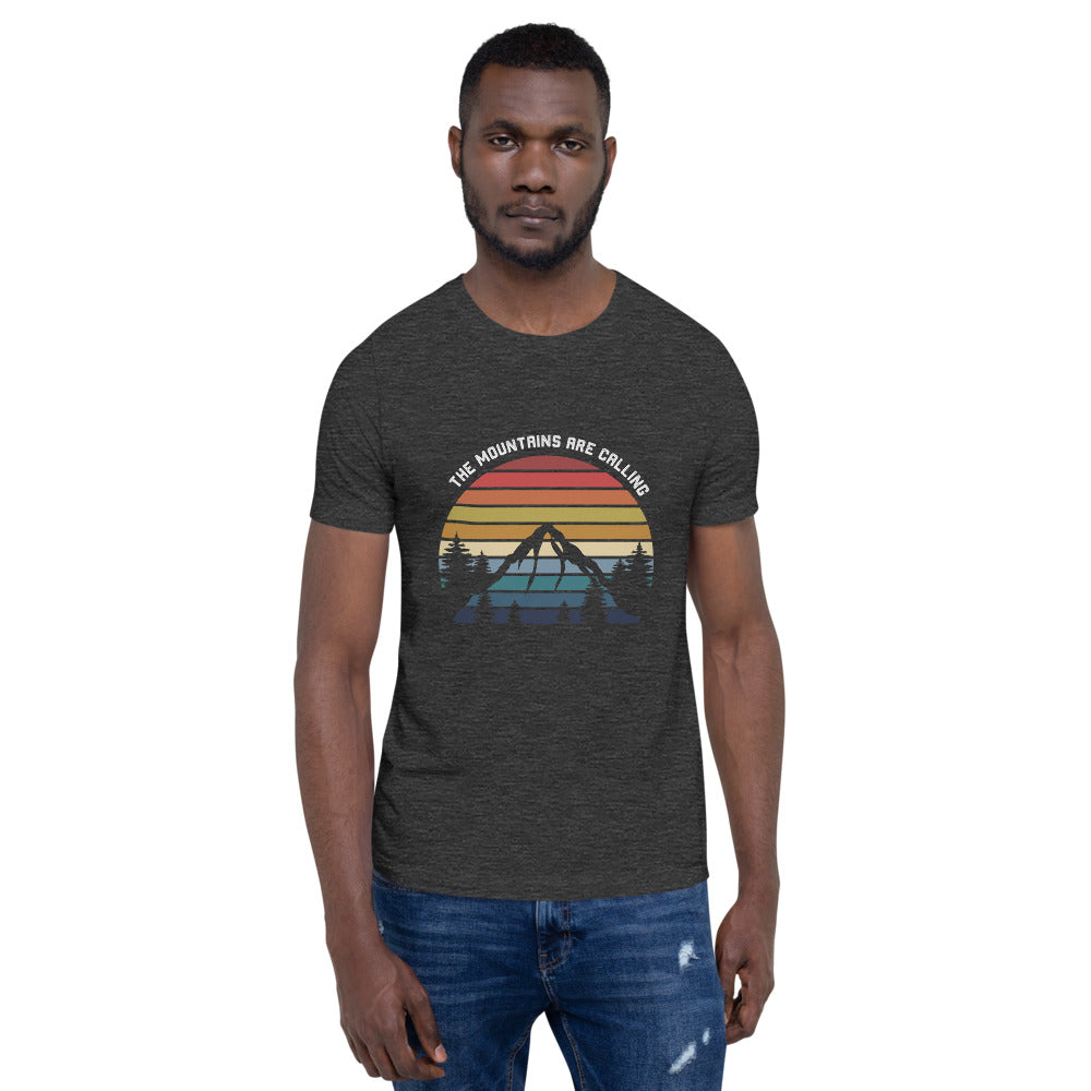 MENS THE MOUNTAINS ARE CALLING, POLYESTER AND COTTON TEE
