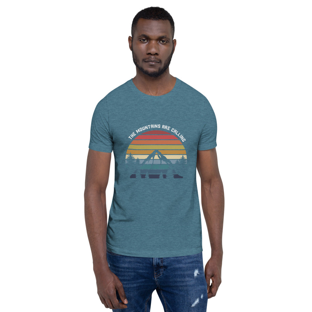 MENS THE MOUNTAINS ARE CALLING, POLYESTER AND COTTON TEE