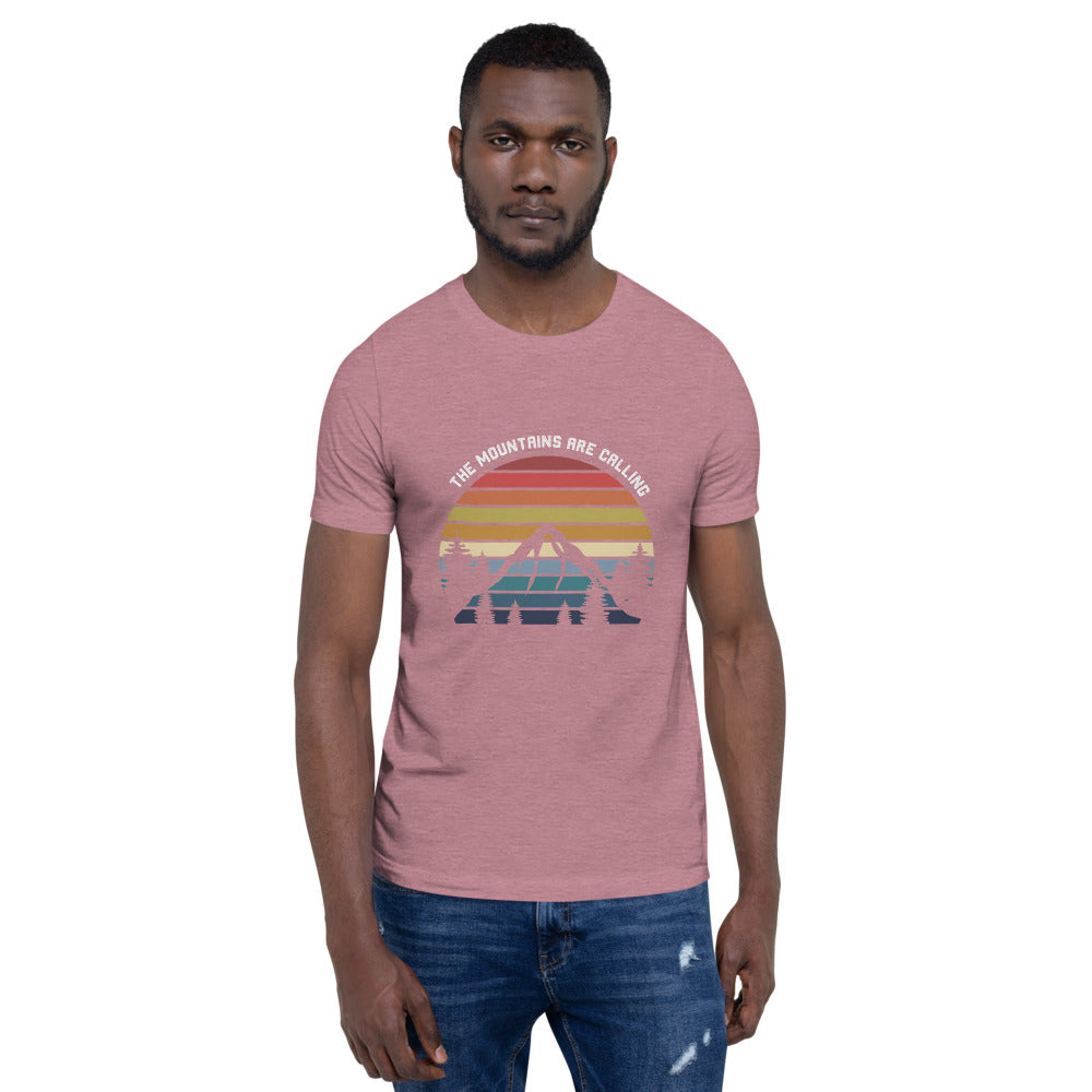 MENS THE MOUNTAINS ARE CALLING, POLYESTER AND COTTON TEE