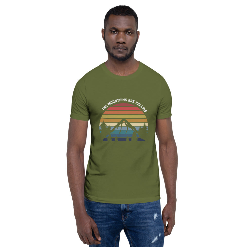 MENS THE MOUNTAINS ARE CALLING, POLYESTER AND COTTON TEE