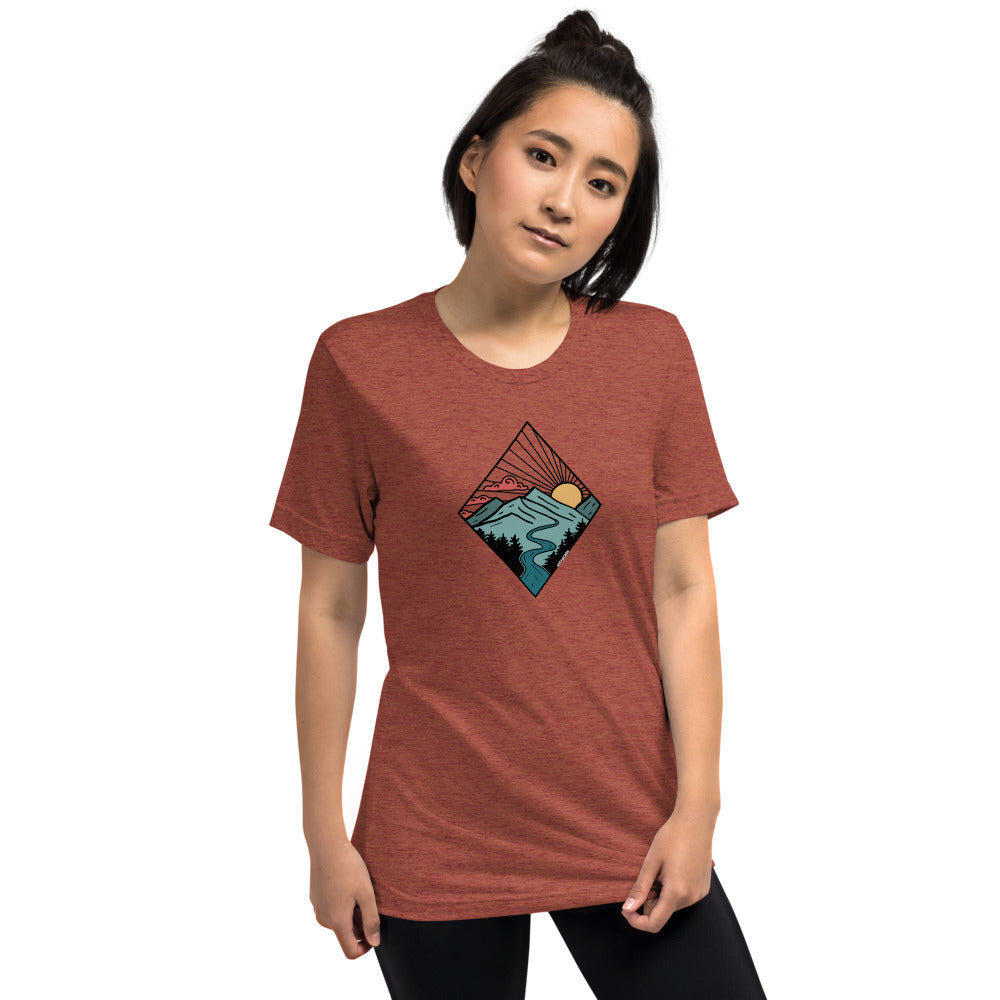 WOMEN'S SHORT SLEEVE TEE, TRI- BLEND RIVER GRAPHIC TEE