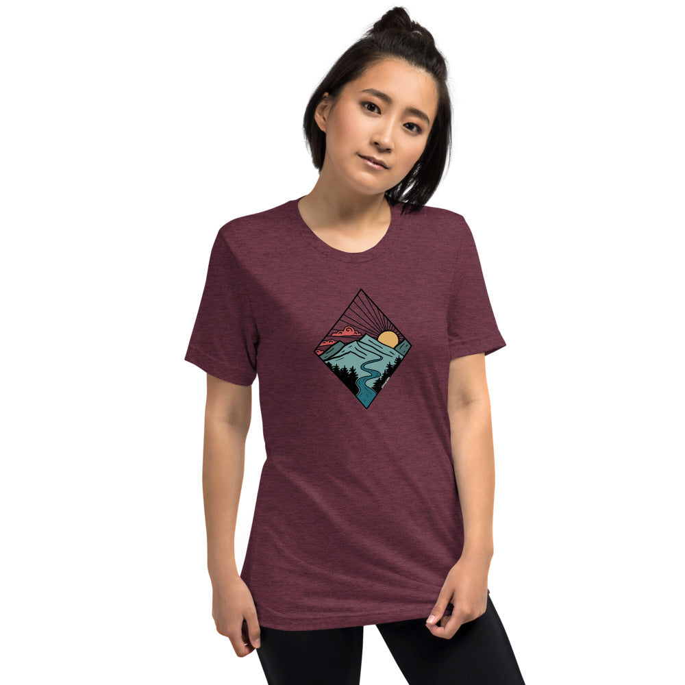 WOMEN'S SHORT SLEEVE TEE, TRI- BLEND RIVER GRAPHIC TEE