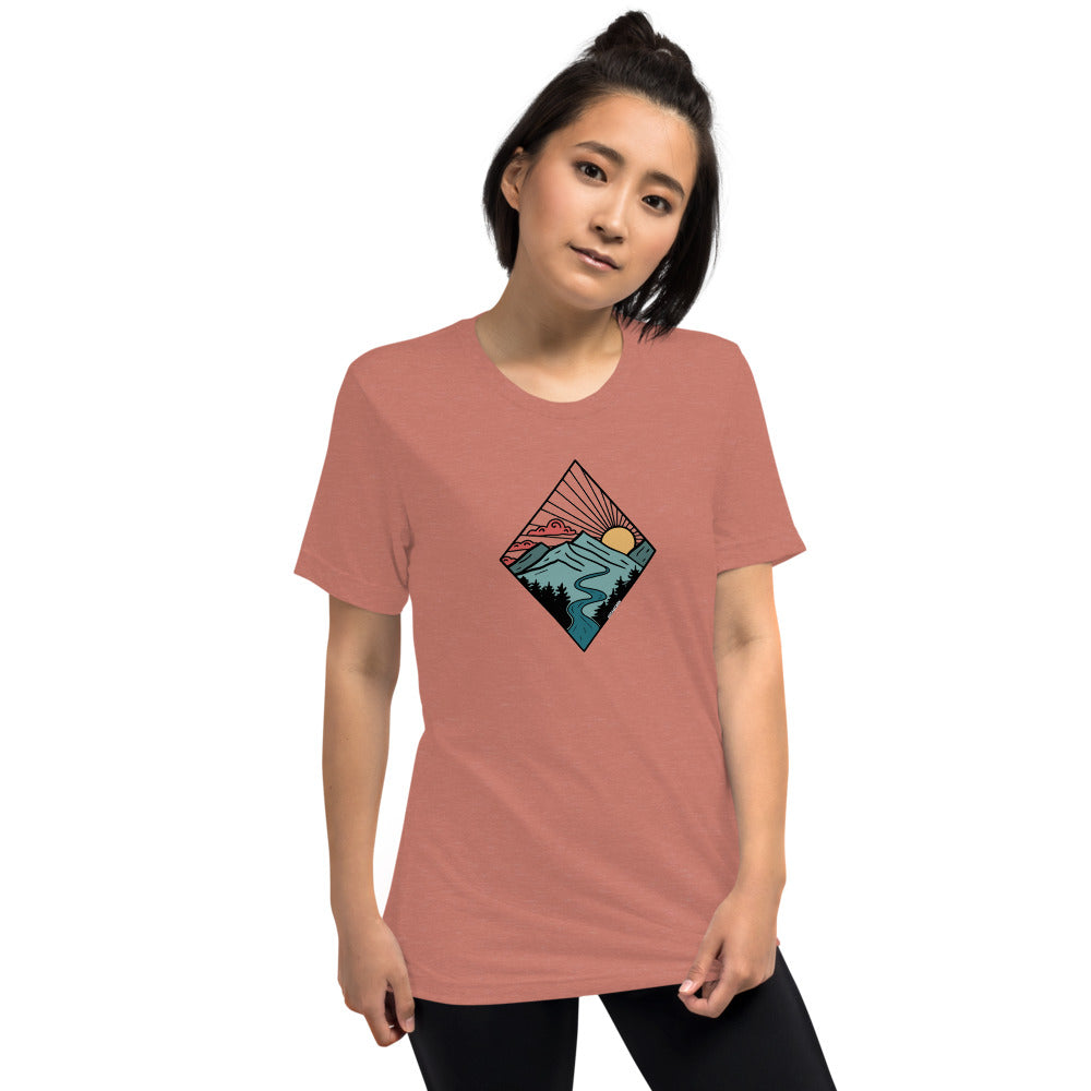 WOMEN'S SHORT SLEEVE TEE, TRI- BLEND RIVER GRAPHIC TEE