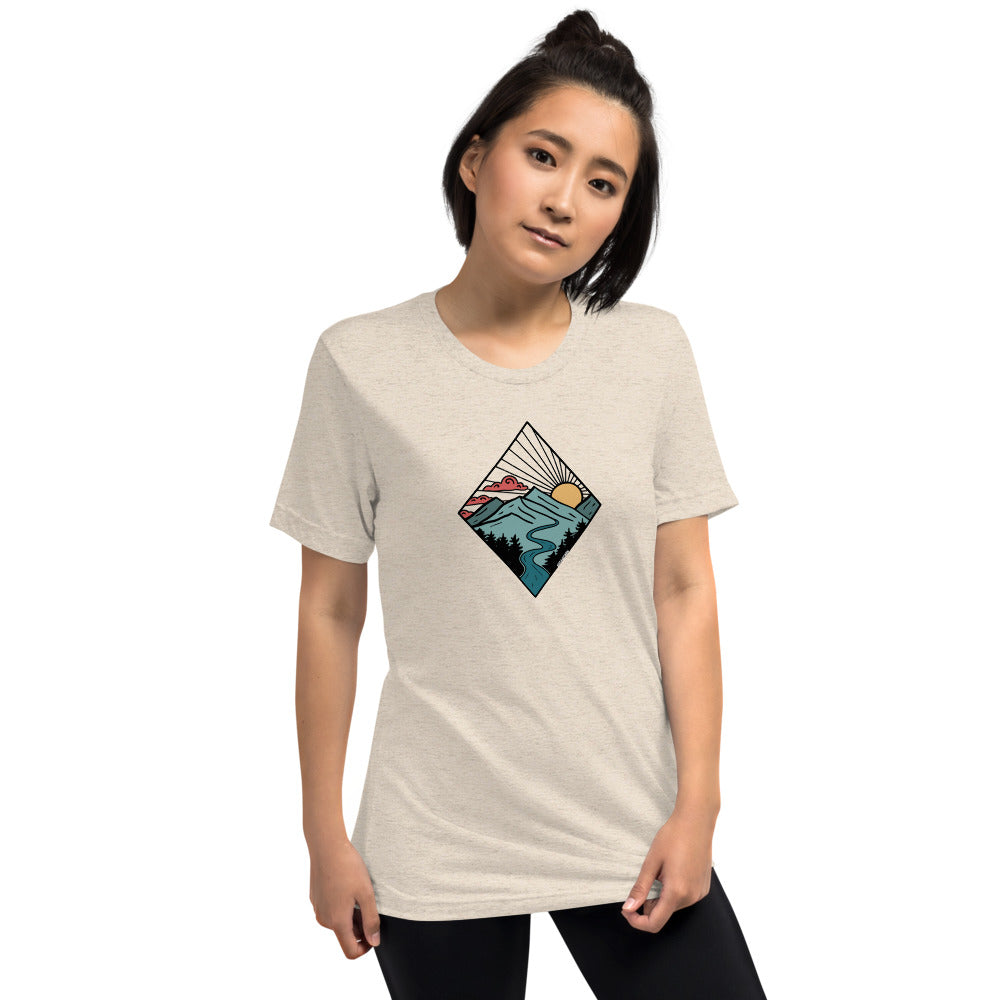 WOMEN'S SHORT SLEEVE TEE, TRI- BLEND RIVER GRAPHIC TEE